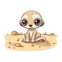 schattig weinig meerkat Aan de zand. vector illustratie.