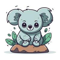 schattig tekenfilm koala zittend Aan de steen. vector illustratie.