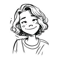 zwart en wit tekenfilm illustratie van een glimlachen dames gezicht vector