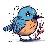 hand- getrokken vector illustratie van een schattig tekenfilm blauw vogel. geïsoleerd voorwerpen Aan wit achtergrond.