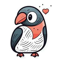 schattig tekenfilm pinguïn met hart in haar bek. vector illustratie.