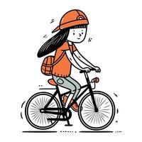 jong vrouw rijden een fiets. vector illustratie in tekening stijl.