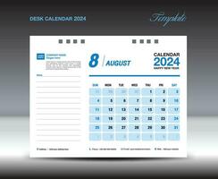 bureau kalender 2024 ontwerp, augustus 2024 sjabloon, kalender 2024 sjabloon, planner, gemakkelijk, muur kalender ontwerp, week begint Aan zondag, afdrukken, advertentie, blauw achtergrond, vector
