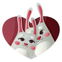 schattig romantisch konijn tekens voor ansichtkaart in hart. konijn paren in liefde voor 14 februari. liefhebbend dieren met harten. worden mijn valentijn. valentijnsdag dag groet kaart, banier, folder, uitnodiging vector
