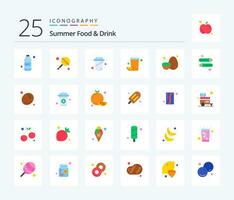 zomer voedsel drinken 25 vlak kleur icoon pak inclusief gezond. fruit. sap. oranje sap. fruit vector