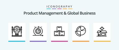 Product beheer en globaal bedrijf lijn 5 icoon pak inclusief prestatie. -beheer. generatie. produceren. implementatie. creatief pictogrammen ontwerp vector