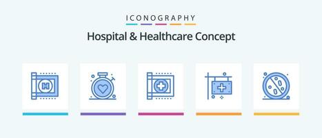 ziekenhuis en gezondheidszorg concept blauw 5 icoon pak inclusief . gezond. kliniek. gezondheidszorg. antivirus. creatief pictogrammen ontwerp vector