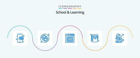 school- en aan het leren blauw 5 icoon pak inclusief . studie. onderwijs. onderwijs. kladblok vector