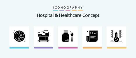 ziekenhuis en gezondheidszorg concept glyph 5 icoon pak inclusief Gezondheid. kosten. behandeling. credit. rekening. creatief pictogrammen ontwerp vector