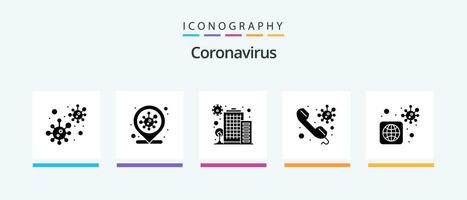 coronavirus glyph 5 icoon pak inclusief besmet. bacteriën. geïnfecteerde Oppervlakte. wereldwijd. dokter. creatief pictogrammen ontwerp vector