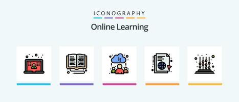 online aan het leren lijn gevulde 5 icoon pak inclusief document. mobiel. studie. aan het leren. school. creatief pictogrammen ontwerp vector