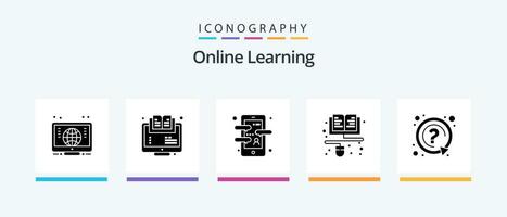 online aan het leren glyph 5 icoon pak inclusief vragen. aan het leren. app. onderwijs. taal app. creatief pictogrammen ontwerp vector