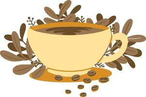 een kop voor koffie met bladeren, gemakkelijk vlak grafiek voor cafe, cafe, vector illustratie