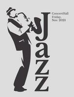 jazz- saxofonist zwart en wit poster. advertentie van een ansichtkaart van een musical evenement. vector vlak illustratie