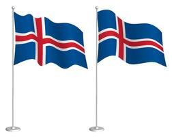 vlag van IJsland Aan vlaggenmast golvend in wind. vakantie ontwerp element. controlepost voor kaart symbolen. geïsoleerd vector Aan wit achtergrond