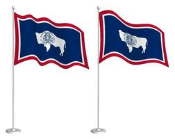 vlag van Amerikaans staat van Wyoming Aan vlaggenmast golvend in wind. vakantie ontwerp element. controlepost voor kaart symbolen. geïsoleerd vector Aan wit achtergrond