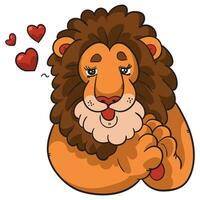 schattig tekenfilm leeuw rimpelen omhoog voor een kus. vector illustratie van een dier Aan een wit achtergrond.