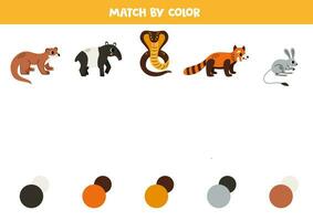 bij elkaar passen Aziatisch dieren en kleuren. leerzaam spel voor kleur herkenning. vector