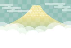 vector groet kaart sjabloon met goud mt. fuji, blauw lucht, wolken, en tekst ruimte.