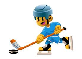 tekenfilm jongen spelen hockey illustratie vector