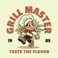 tekenfilm chef mascotte logo in wijnoogst retro stijl vector