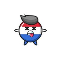 karakter van de schattige nederlandse vlag badge met dode pose vector