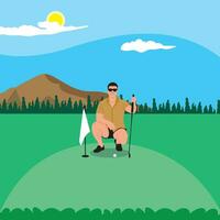 Mens Aan een golf Cursus. vector illustratie in vlak ontwerp stijl.