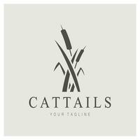 cattails of rivier- riet gras fabriek logo ontwerp, aquatisch planten, moeras, wild gras vector