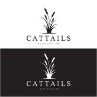 cattails of rivier- riet gras fabriek logo ontwerp, aquatisch planten, moeras, wild gras vector