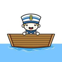schattige zeeman stap op de boot cartoon icoon illustratie vector