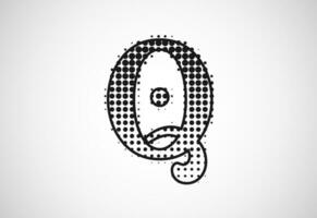 brief q logo in halftone dots stijl, stippel vorm logotype vector ontwerp.