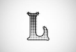 brief l logo in halftone dots stijl, stippel vorm logotype vector ontwerp.