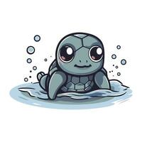 schattig tekenfilm zee schildpad zwemmen in de water. vector illustratie.