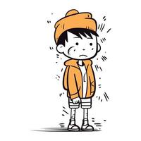 jongen vervelend winter kleren. vector illustratie van een jongen vervelend winter kleren.