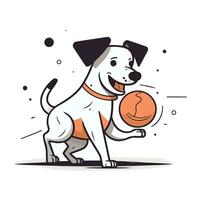 jack Russell hond spelen met bal. tekening vector illustratie