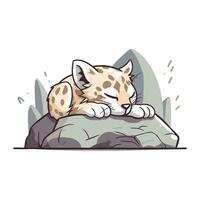 illustratie van een serval aan het liegen Aan een steen. vector illustratie