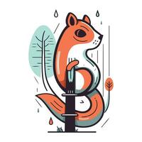 schattig tekenfilm eekhoorn in de regen. vector illustratie voor uw ontwerp