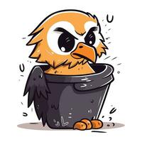 vector illustratie van een boos vogel in een pot. tekenfilm stijl.