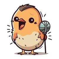 vector tekenfilm karakter van een schattig weinig kip het zingen een lied met een microfoon.