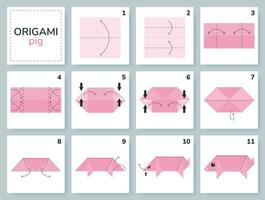 varken origami regeling zelfstudie in beweging model. origami voor kinderen. stap door stap hoe naar maken een schattig origami boerderij dier. vector illustratie.