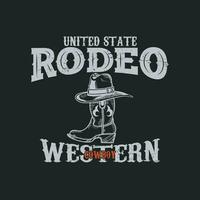 rodeo cowboy western t overhemd ontwerp. Arizona rodeo cowboy chaos wijnoogst hand- getrokken illustratie t overhemd ontwerp. wijnoogst hoed en bagageruimte illustratie, kleding, t overhemd ontwerp, westers, Verenigde Staten van Amerika t overhemd ontwerp vector