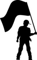 Mens Holding vlag vector illustratie. mensen Holding vlag grafisch middelen voor icoon, symbool, of teken. Mens Holding vlag silhouet voor vrijheid, onafhankelijkheid of patriottisme