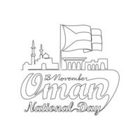 een doorlopend lijn tekening van Oman nationaal dag vector illustratie Aan november 18e. Oman nationaal dag ontwerp in gemakkelijk lineair stijl. Oman nationaal dag van zuiden Afrika ontwerp concept illustratie.