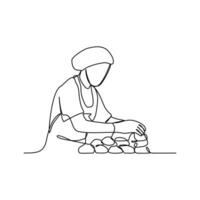 een doorlopend lijn tekening van bakker werken werkzaamheid met wit achtergrond. creëren brood werken werkzaamheid ontwerp in gemakkelijk lineair stijl. bakker werken mensen ontwerp concept vector illustratie.