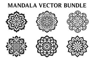 vrij vector bloemen mandala kunst ontwerp set, wijnoogst cirkel mandala kunst vector illustratie bundel, gemakkelijk en minimaal mooi mandala icoon