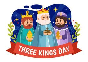 gelukkig drie koningen dag vector illustratie naar geloof Aan de goddelijkheid van Jezus sinds zijn komt eraan naar de wereld in Openbaring christen festival achtergrond
