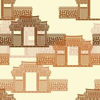 bewerkbare naadloos patroon van traditioneel Koreaans Hanok poort gebouw vector illustratie voor creëren achtergrond en decoratief element van oosters geschiedenis en cultuur verwant ontwerp