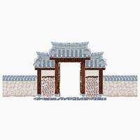 bewerkbare borstel beroertes stijl vector illustratie van traditioneel Koreaans Hanok poort gebouw voor artwork element van oosters geschiedenis en cultuur verwant ontwerp