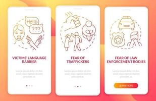 mensenhandel overlevende onboarding mobiele app paginascherm vector