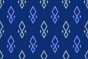 indigo marine blauw meetkundig traditioneel etnisch patroon ikat naadloos patroon grens abstract ontwerp voor kleding stof afdrukken kleding jurk tapijt gordijnen en sarong aztec Afrikaanse Indisch Indonesisch vector